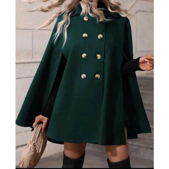 Classic Button Up Double Breasted Cape Jacket - Picture 13 of 16